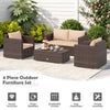 Four-piece outdoor furniture set featuring weather-resistant PE rattan, padded cushions, and a coffee table for relaxation.