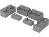 8-piece patio rattan conversation set in gray with padded cushions, perfect for gardens and outdoor relaxation.