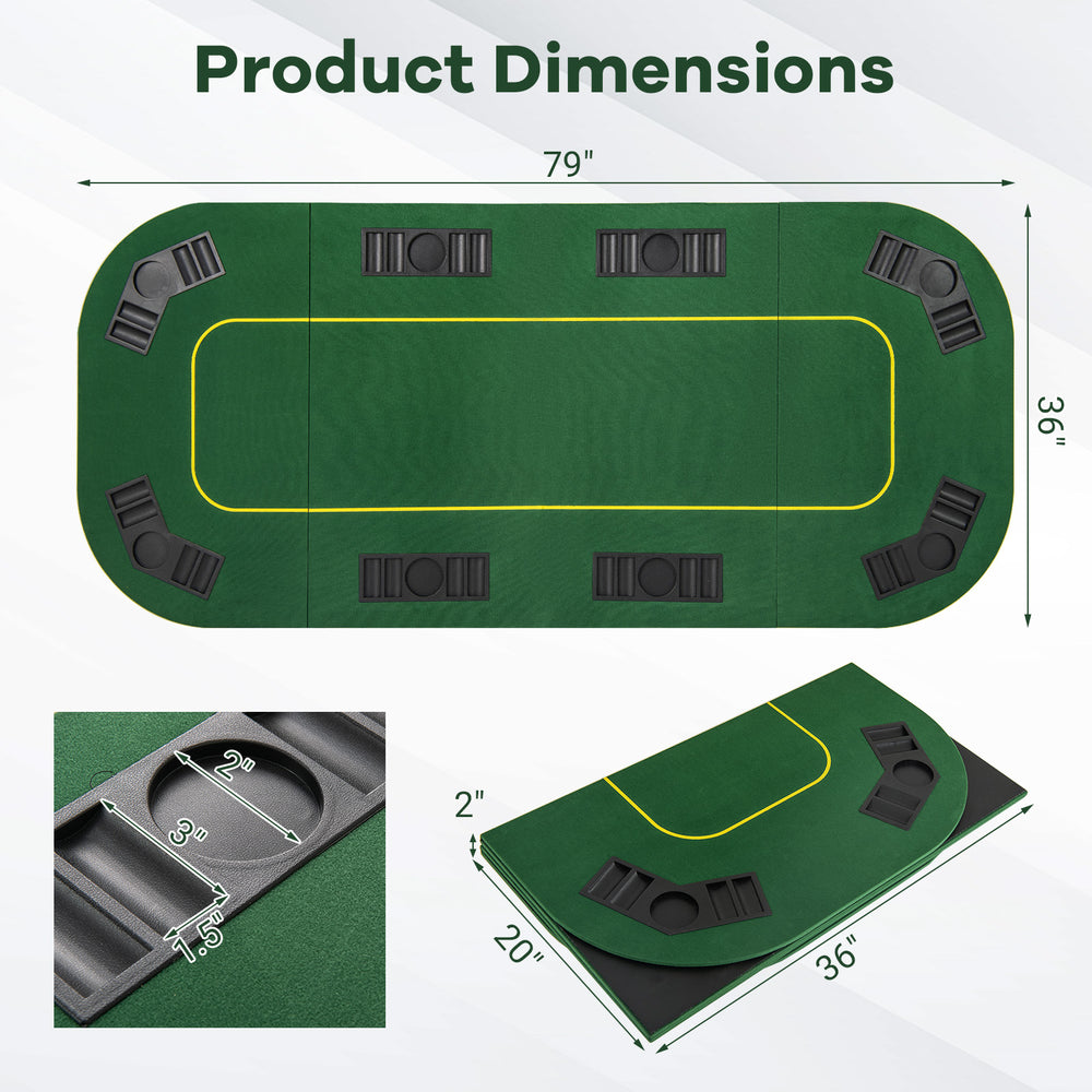 79 x 36 inch foldable poker table top with cup holders and carrying bag, ideal for 8 players and various game.