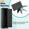Large black 8 rifle safe with a 170° wide opening, featuring a storage shelf and sturdy cold-rolled steel construction.