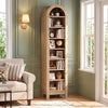 8-tier modern arch bookshelf in natural finish with 3 adjustable shelves, perfect for stylish home organization.