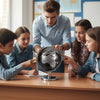 Modern 8" silver and black world globe with detailed geographic features, perfect for educational or decorative use.