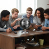 Modern 8" black and silver decorative tabletop globe with detailed geographic features, perfect for home or office use.