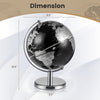 Modern 8" world globe with polished black and silver finish, featuring clear geographic details and 360° rotation for.