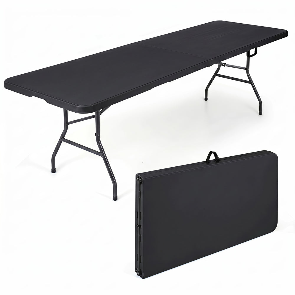 8 ft Portable Folding Table 350 LBS Fold-in-Half Table with HDPE Tabletop-Black - Gallery View 1 of 1