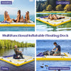 Multifunctional 8 ft x 8 ft inflatable dock platform for sunbathing, fishing, and lake lounging with portable design.