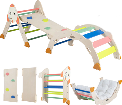 Costway 8-in-1 Foldable Rocket-Themed Toddler Climbing Toys 73807424 New