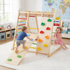Colorful 8-in-1 foldable indoor jungle gym features a swing, climbing wall, and monkey bars for kids' active play.