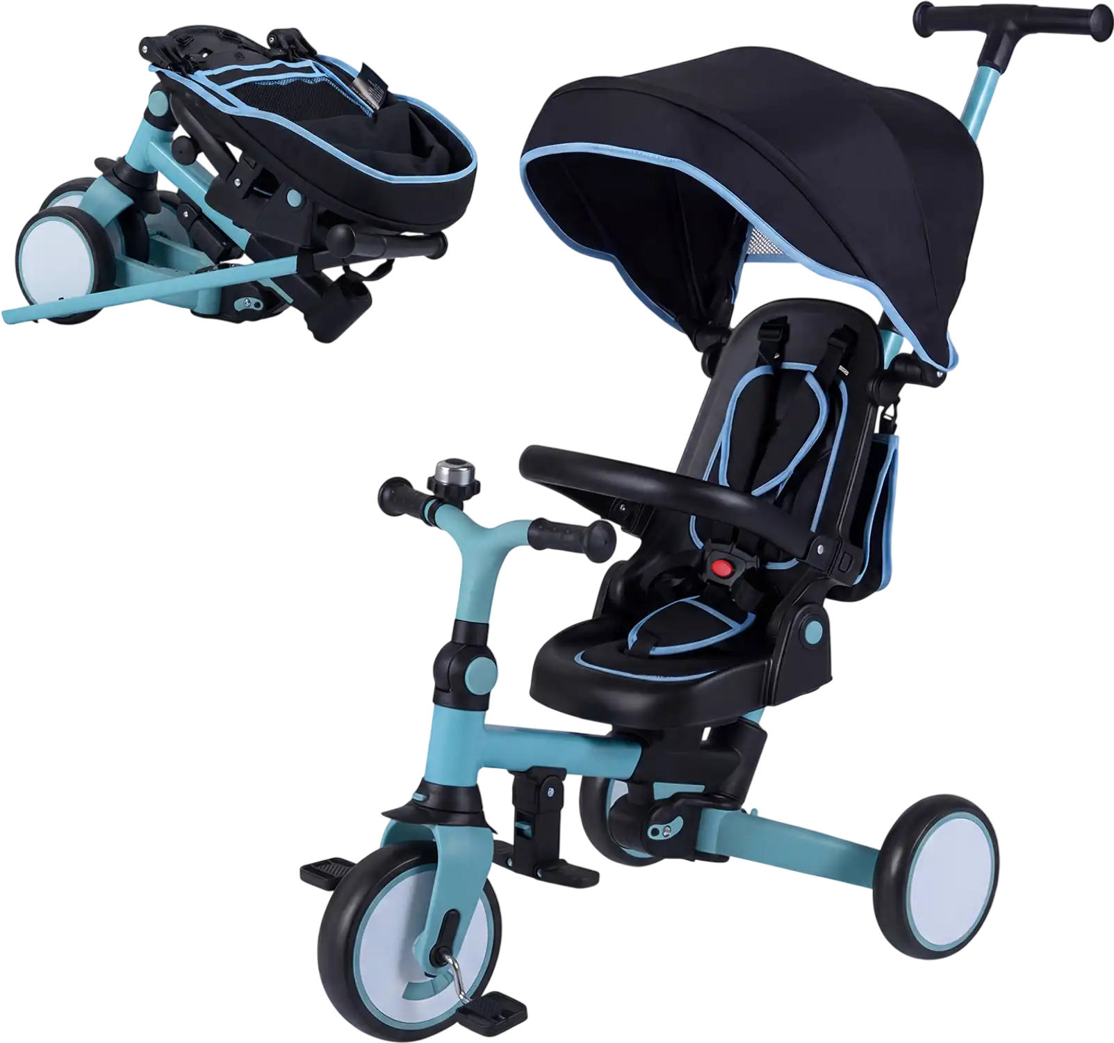 Costway 8-in-1 Folding Kids Tricycle Stroller w/ Removable Canopy Push Handle 98467301 New