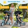 Convertible seat of the 8-in-1 folding kids tricycle in blue, showing forward-facing and parent-facing modes for.