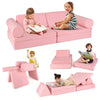 Modular 8-piece kids play couch set in pink, made of high-density foam and suede, perfect for imaginative play and.