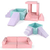 Modular 8-piece kids play couch set in pink and mint, designed for creative fort building and lounging.