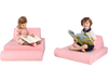 Kids play couch set in pink, featuring modular foam pieces for building forts and loungers, ideal for imaginative play.