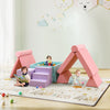 Colorful 8-piece kids play couch foam building fort set in pink, featuring modular design for imaginative play and.