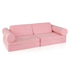 Modular pink kids play couch set with suede cover, featuring high-density foam for safe and comfortable play.