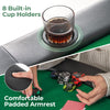 Close-up of the padded armrest and cup holder on the 8 Players Texas Holdem poker table for comfortable gameplay.