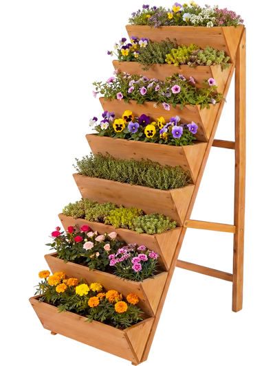 Costway 8-Tier Vertical Raised Garden Bed Wood Elevated Planter Box with Legs 60538648 New