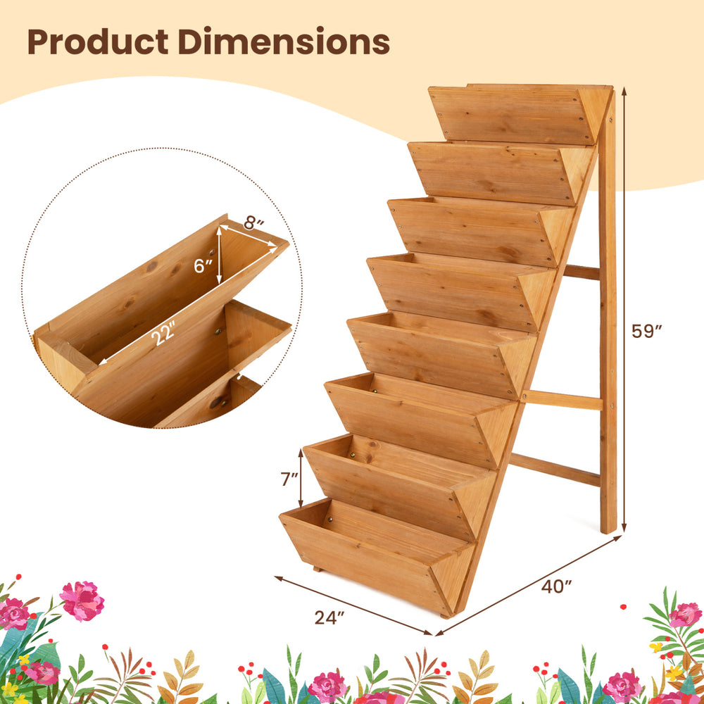 8-tier vertical raised garden bed made of fir wood, measuring 59" x 40", ideal for small spaces and plant growth.