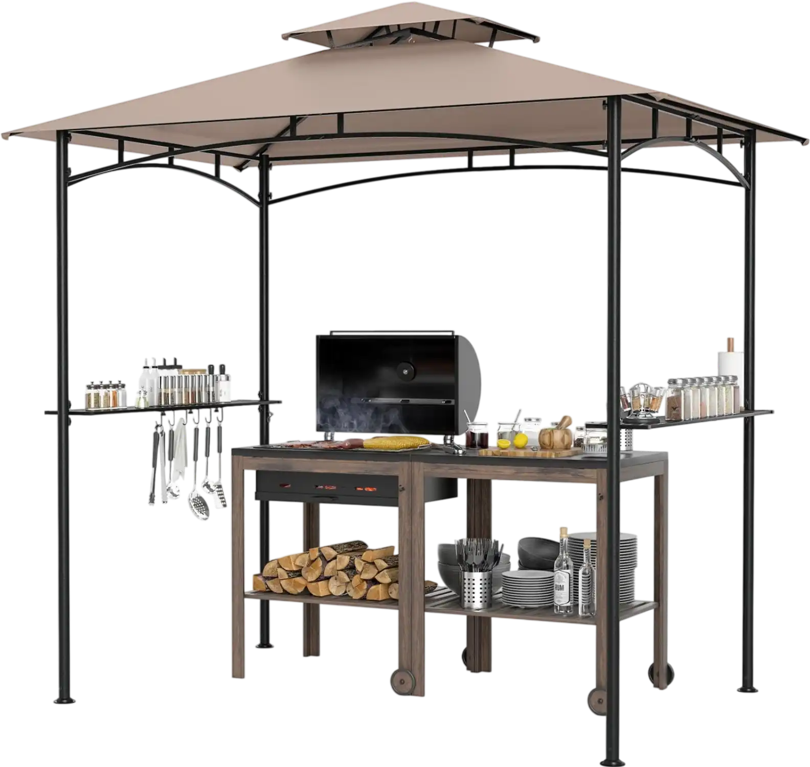 Costway 8' x 5' Grill Gazebo w/ 2 Shelves & 6 Hooks Metal Frame 628913457 New