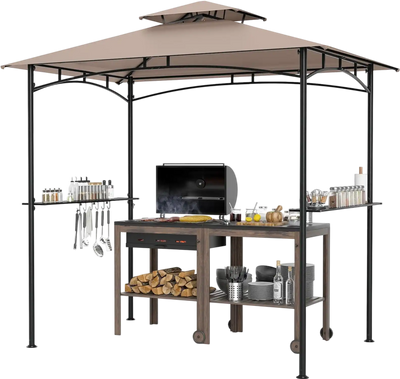 Costway 8' x 5' Grill Gazebo w/ 2 Shelves & 6 Hooks Metal Frame 628913457 New