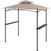 Grill gazebo with a rustic brown polyester canopy, two shelves, and six hooks for outdoor cooking convenience.
