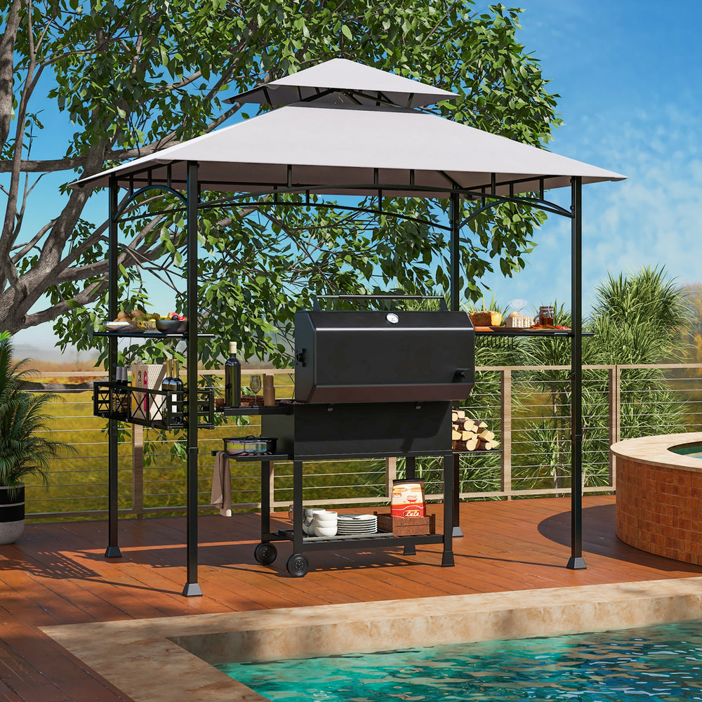 8 x 5 Feet Outdoor Grill Gazebo with 2 Side Shelves and 10 Hooks-Gray - Gallery View 1 of 10
