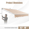 Product dimensions of the 8 x 6.6 feet beige patio retractable awning with recommended installation height of 8.2-10 feet.