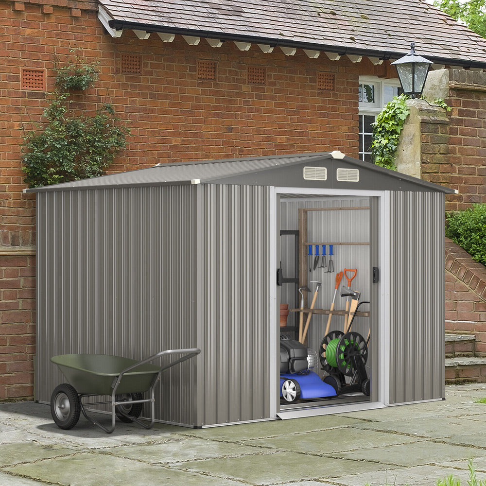 Costway Metal Storage Shed 8' x 6' with Sliding Double Lockable Doors New