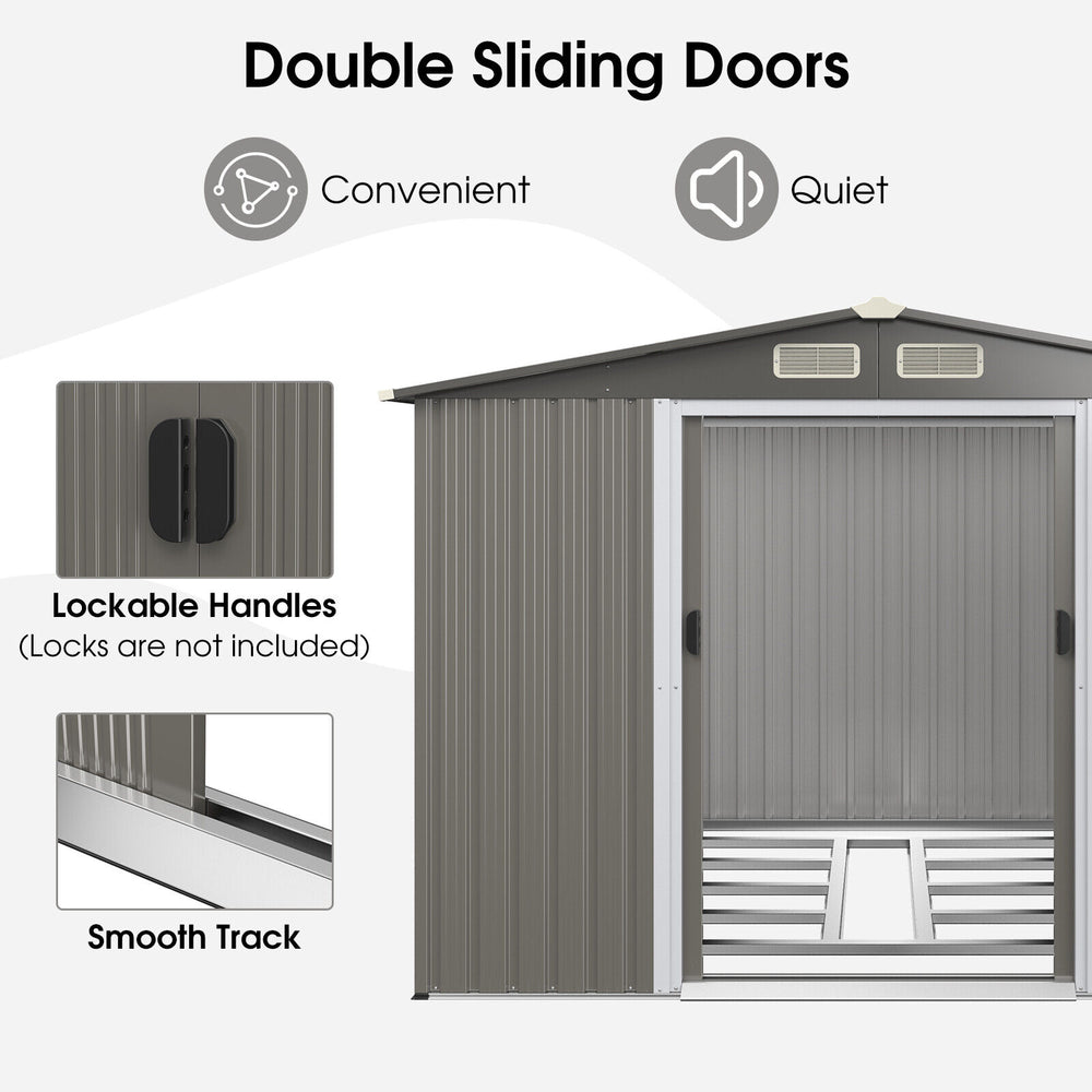 Costway Metal Storage Shed 8' x 6' with Sliding Double Lockable Doors New