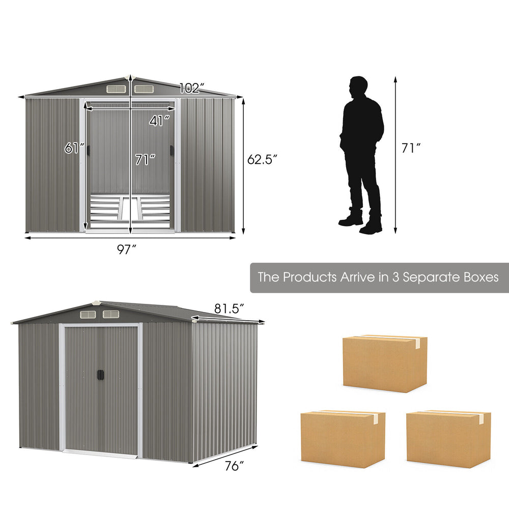 Costway Metal Storage Shed 8' x 6' with Sliding Double Lockable Doors New