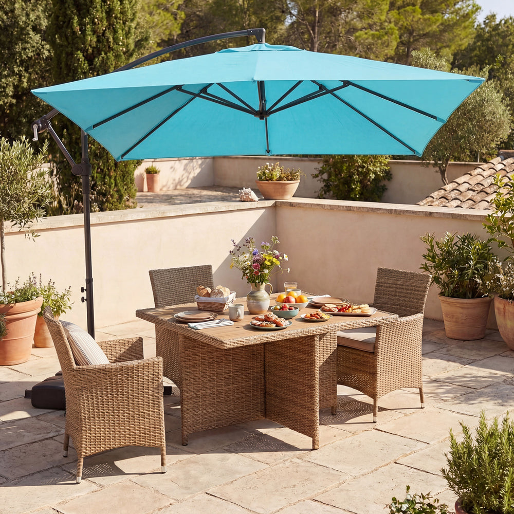 8 x 8 ft Offset Cantilever Patio Umbrella Square Hanging Outdoor Market Umbrella with 360° Rotation-Turquoise