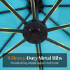 Heavy-duty metal ribs of the turquoise 8x8 ft offset patio umbrella provide strong support for outdoor gatherings.