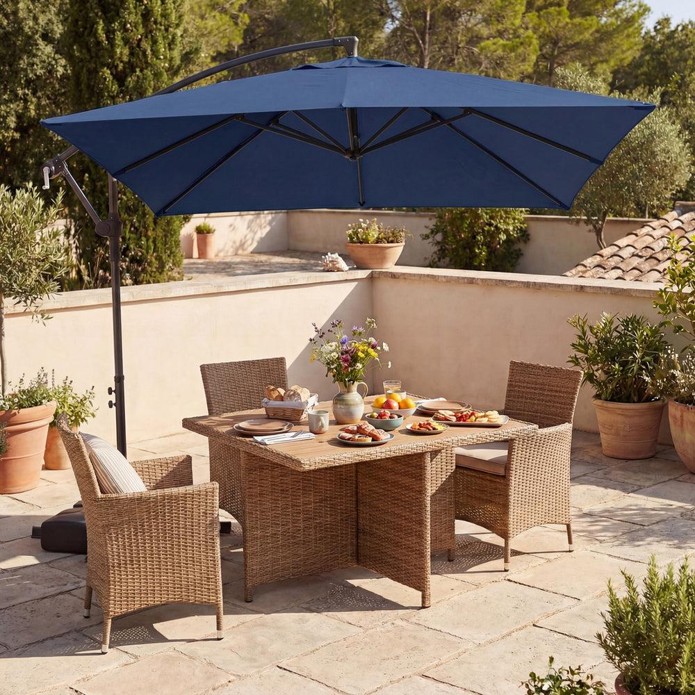 8 x 8 FT Offset Cantilever Patio Umbrella Square Hanging Outdoor Market Umbrella with 360° Rotation-Navy - Gallery View 1 of 10