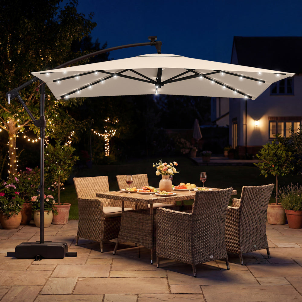 8 x 8 Square FT Solar LED Offset Cantilever Patio Umbrella with 360° Rotation-Beige - Gallery View 1 of 10