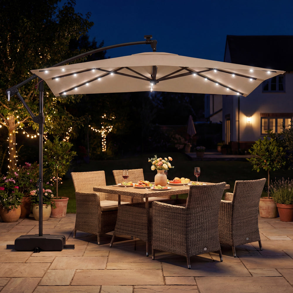 8 x 8 Square FT Solar LED Offset Cantilever Patio Umbrella with 360° Rotation-Rustic Brown - Gallery View 1 of 10