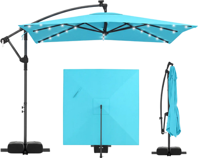 Costway 8' x 8' Square Solar LED Offset Cantilever Patio Umbrella 360° Rotation 99658742 New