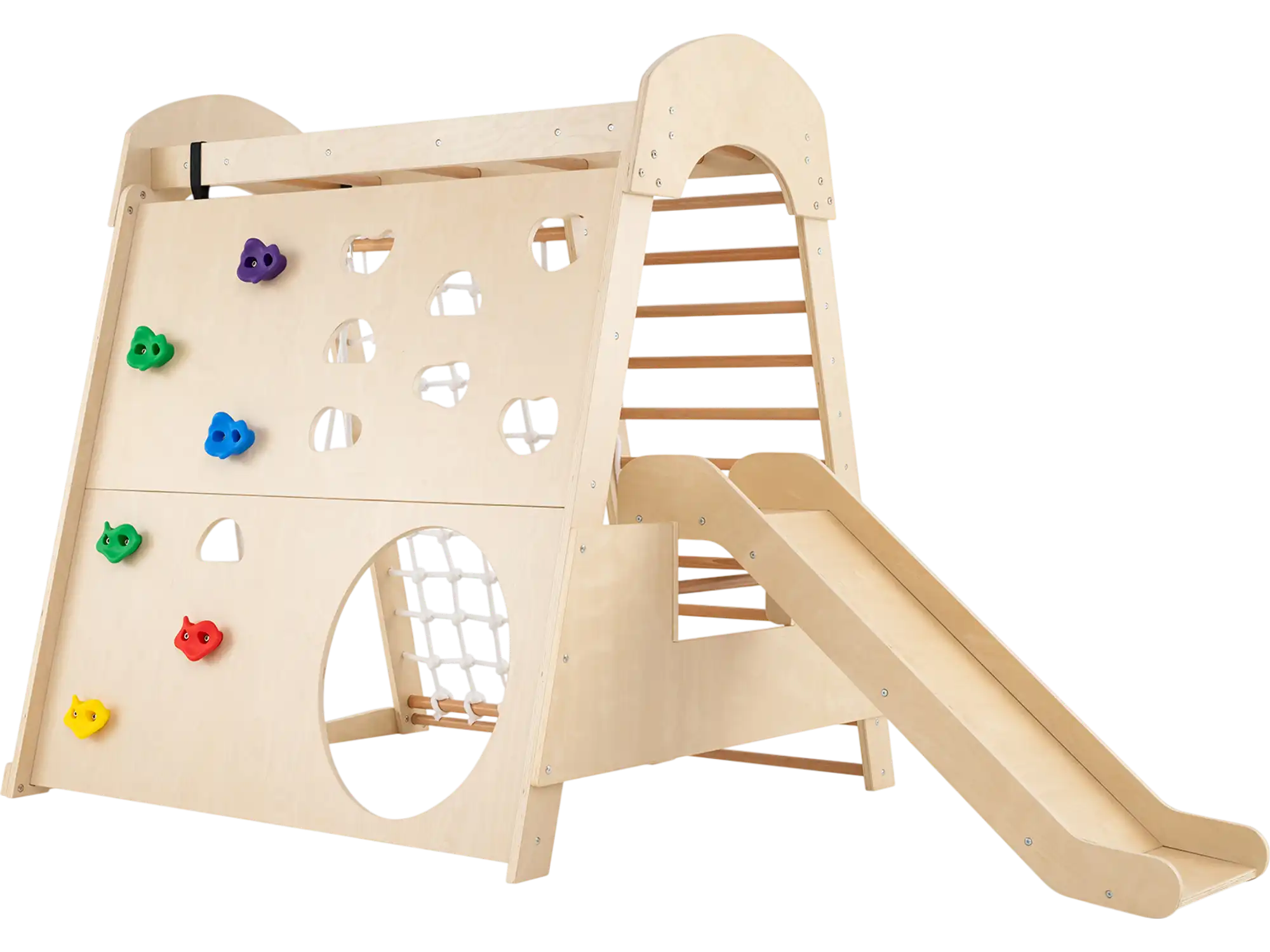 Costway 8-in-1 Indoor Wooden Jungle Gym Playground Swing Climbing Wall Slide 916457382 New
