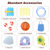 Inflatable bounce house water slide with splash pool, includes carrying bag, stakes, basketball, and repair kit for fun.