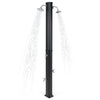Dual shower heads on a black solar heated outdoor shower, perfect for poolside or beach use with adjustable water flow.