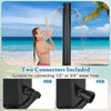 Solar heated outdoor shower with dual shower heads, featuring 1/2" and 3/4" hose connectors for versatile use.