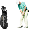 Lightweight 9.5-inch golf cart bag in black with 15-way top dividers, featuring multiple pockets for convenience.
