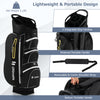 Lightweight golf cart bag in black with 15-way top dividers, featuring multiple pockets and a comfortable shoulder.