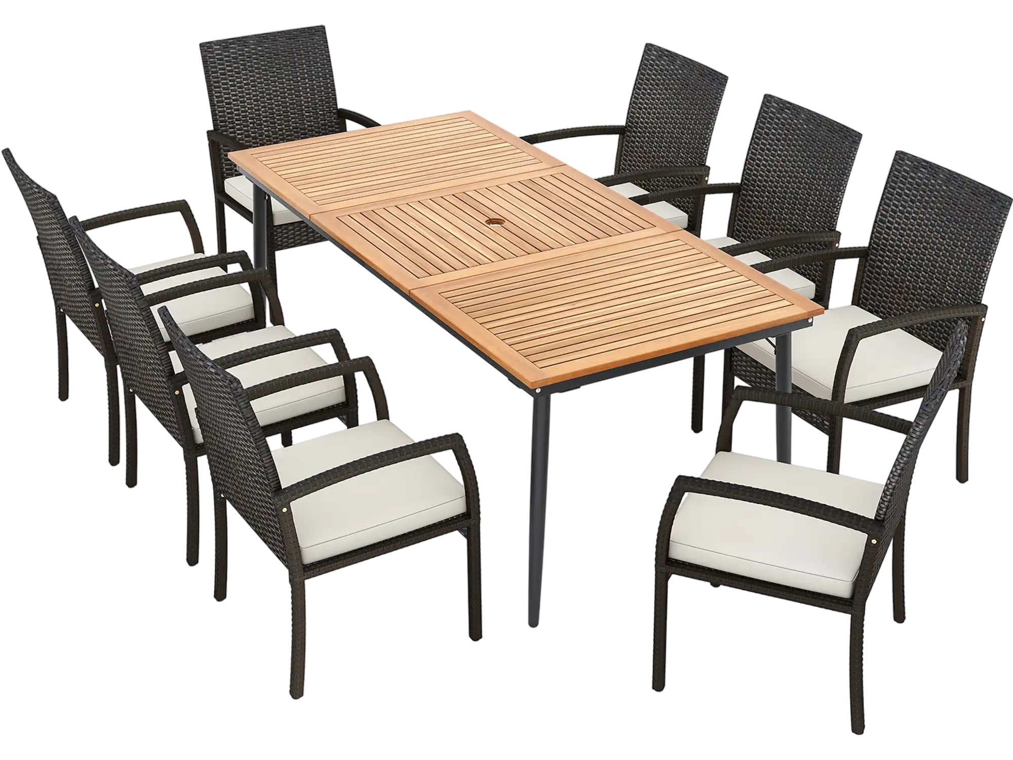 Costway 9-Piece Patio Dining Set w/ Umbrella Hole & 8 Rattan Dining Chairs Cushions 76345892 New
