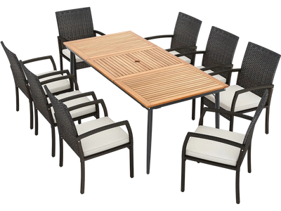 Costway 9-Piece Patio Dining Set w/ Umbrella Hole & 8 Rattan Dining Chairs Cushions 76345892 New