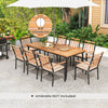 9-piece patio dining set featuring a spacious acacia wood tabletop and 8 comfortable armchairs, perfect for outdoor.