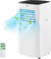 Compact 3-in-1 9000 BTU air conditioner in white with remote control, featuring powerful cooling and dehumidifier.
