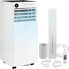 9000 BTU portable air conditioner in white with remote control, featuring cooling, dehumidifying, and 24H timer for versatile use.