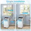 9000 BTU portable air conditioner with dehumidifier, featuring simple installation for horizontal and double-hung windows.