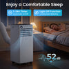 9000 BTU portable air conditioner in white with 24H timer and dehumidifier function for efficient cooling and comfort.