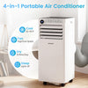 9000 BTU portable air conditioner in white features cooling, fan, dry, and sleep modes for versatile indoor comfort.